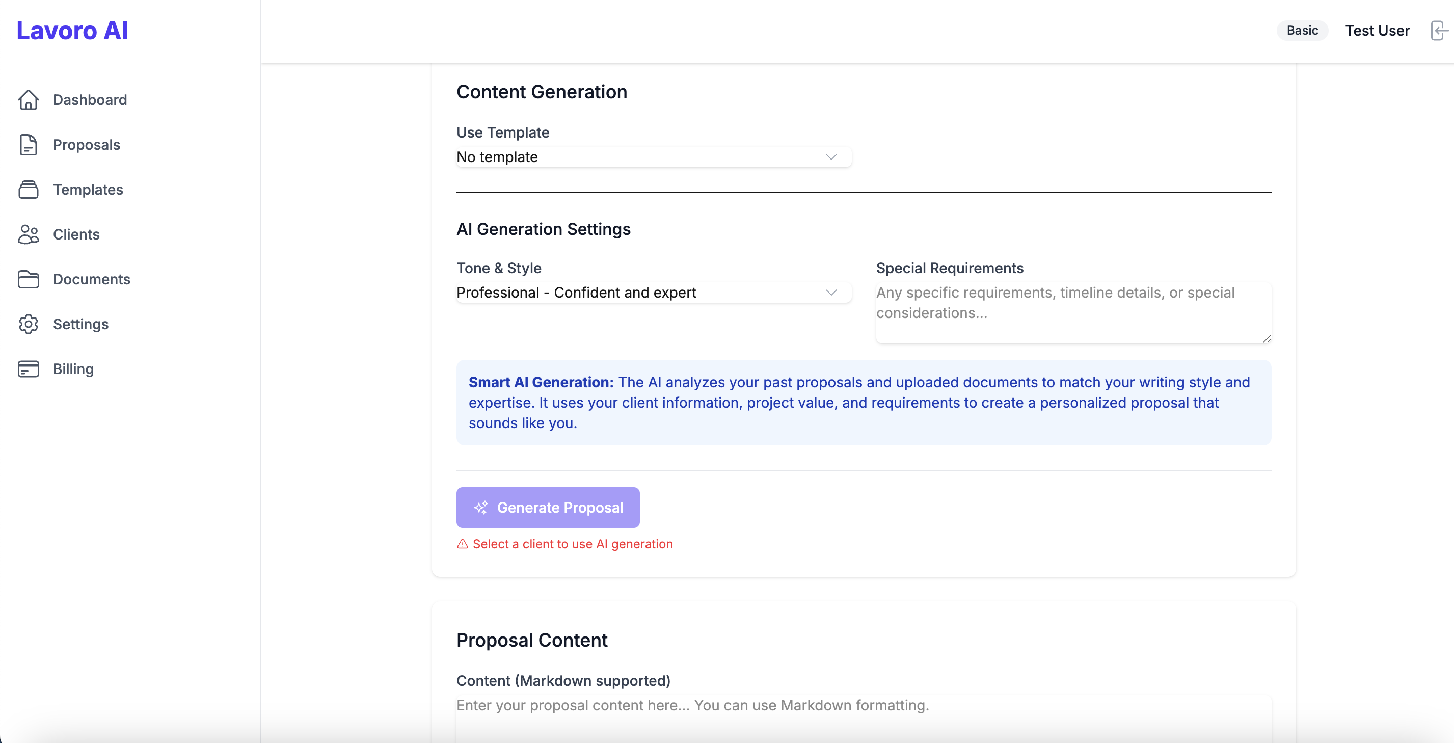 Proposal Editor Interface